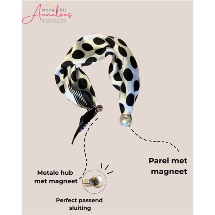 Dames Hals sjaal Dots Polka Dot Zwart Wit 528 korte sjaal met parel